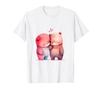 Cute Watercolor Bears Hugging Love Hearts Design T-Shirt