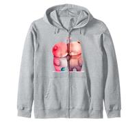 Cute Watercolor Bears Hugging Love Hearts Design Zip Hoodie
