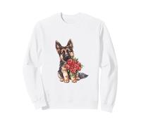 Cute Watercolor German Shepherd Puppy Red Roses Dog Lover Sweatshirt