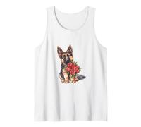 Cute Watercolor German Shepherd Puppy Red Roses Dog Lover Tank Top