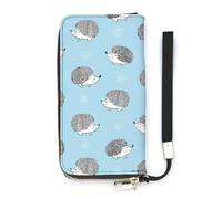 Cute Watercolor Hedgehogs Blue Fantasy Slim Wallet for Women Long Purse Cute Clutch Wristlet Handbag Card Holders