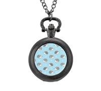 Cute Watercolor Hedgehogs Blue Fantasy Vintage Pocket Watch Alloy Pendant Watches Necklace Gift for Men Women Black-Style
