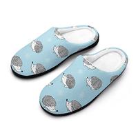 Cute Watercolor Hedgehogs Blue Fantasy Womens Cotton Slippers Winter Warm Home Slippers Non-Slip Bedroom Shoes 7-8（39-40)