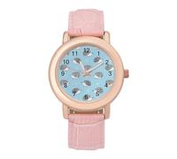 Cute Watercolor Hedgehogs Blue Fantasy Womens Elegant Watch Analogue Quartz Watch Leather Band Wristwatch