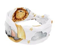 Cute Watercolor Lion Koala and Panda Sleeping on Moon Sports Headbands for Women, Elastic Sports Hair Bands Nurse Wide Turban for Workouts Yoga Gym Tennis