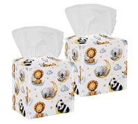 Cute Watercolor Lion Koala and Panda Sleeping on Moon Tissue Box Cover, Square Tissue Holder Decorative Facial Napkin Dispenser for Bathroom Parlors Vanity Countertop Nightstand