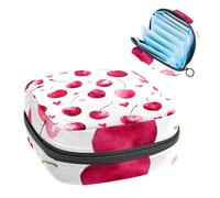 Cute Watercolor Pink Cherry Pattern Sanitary Napkin Storage Bag, Large Menstrual Cup Pouch with Zipper, Period Pads Bag Store Panty Liners Tampons for Girls Women