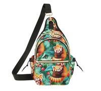 Cute Watercolor Racoons Green Sling Bag Crossbody Bag for Teens