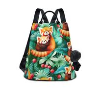 Cute Watercolor Racoons Green Women's Backpack for Travel and Daily Use, Printed Daypack with Back Zip Pocket and Side