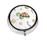Cute Watercolor Sea Turtle CrabMeta Pill Box 3 Compartment Medicine Case,Portable Organizer