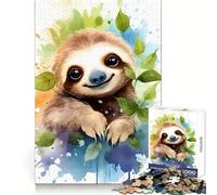 Cute Watercolor Sloth 1000 Piece Jigsaw Puzzle for Teenagers Logic Workout Pastime Game Home Play Unique Gift (50x75cm)