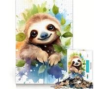 Cute Watercolor Sloth 1000 Piece Jigsaw Puzzle for Teenagers Logic Workout Pastime Game Home Play Unique Gift (50x75cm)