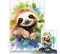 Cute Watercolor Sloth for Adults 1000 Piece Jigsaw Puzzle DownTime Game Indoor Play Fun Challenge Wall Accent (38x26cm)
