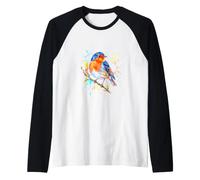 Cute Watercolor Songbird Robin Colorful Splash Art Raglan Baseball Tee