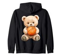 Cute Watercolor Teddy Bear Basketball Player Zip Hoodie
