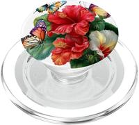 Cute Watercolor Tropical Hibiscus Flowers Floral Butterflies PopSockets PopGrip for MagSafe
