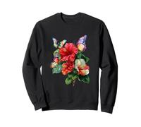 Cute Watercolor Tropical Hibiscus Flowers Floral Butterflies Sweatshirt