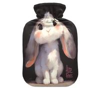 Cute Watercolor White Bunny hot Bottle Water Bag with Soft Cover, 2L Warm Water Bottle for Bed for Period Cramps, Period Cramps