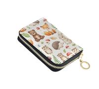 Cute Watercolor Woodland Animals Womens Wallets Zip Around RFID Blocking Credit Card Wallets Compact Coin Purse Pouch with Zipper