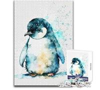 Cute Watercolour Penguin 1000 Adult Pieces Jigsaw Puzzle Educational Fun Learning Activity Game Perfect Thoughtful Gift for Any Occasion Size 38x26cm