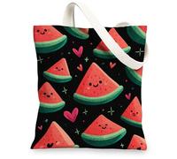 Cute Watermelon Canvas Tote Bag, Eco-Friendly Reusable Shopping Bags, Fun Lightweight Groovy Shoulder Bags 13x15 Inch