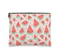 Cute Watermelon Makeup Bag, Fun Summer Cosmetic Travel Pouch for Women, Portable Small Canvas Zipper Organizer, Peach, 7x9 Inch, Watermelon