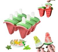 Cute Watermelon Shape Popsicle Molds, Easy-Release Popsicle Makers, Ice Cream Mold for kids, Silicone Ice Cream Maker With Sticks, Ice Cream Molds for Party Yogurt Juice Smoothies Sticks (red 6pcs)