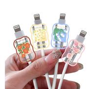 Cute Wave Cable Charger Protector for iPhone Type-c,Chrysanthemum Blue Flowers Lily Moonflower Pattern 4 PCS Set Cable Phone Protector for Women Girls,Charging Cord Protector,Cord Saver for iPhone