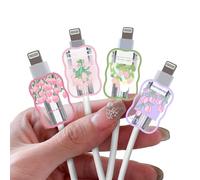 Cute Wave Cable Charger Protector for iPhone, Type-c, Pink Purple Tulip Bouquet Pattern 4 PCS Set, Cord Saver