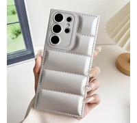 Cute Wave Puffer Down Jacket Phone Case For Samsung S24 S23 S22 Ultra S21 Plus S20 FE Note 20 Solid Color Shockproof Soft Cover,Silver,For S21FE