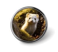 Cute Weasel Animal Lapel Pin Round Button Badge Wildlife Enamel Style Brooch Metal Pinback for Hat Shirt Backpack Clothing Decor