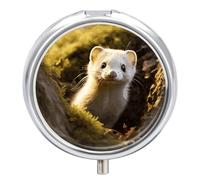 Cute Weasel Pill Box Medicine Pill Organizer 3 Compartment Daily Pill Case Small Pill Container Round Pill Holder Travel Pill Box Metal Pill Case for Purse Pocket