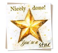 Cute Well Done Congratulations Card for Loved One - Gold - Nicely Done You're A Star - for Bestie, Best Friend, Son, Daughter, Sister, Brother, Relative