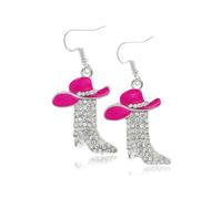 Cute Western Boots Cowgirl Cowboy Rhinestones Dangle Drop Earrings for Women Girls Dainty Boho Enamel Hat Boot Hypoallergenic Lightweight Dangling Fashion Y2K Jewelry Gift Party Christmas (Hot Pink)