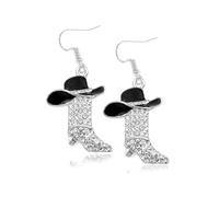 Cute Western Boots Cowgirl Cowboy Rhinestones Dangle Drop Earrings for Women Girls Dainty Boho Enamel Hat Boot Hypoallergenic Lightweight Dangling Fashion Y2K Jewelry Gift Party Christmas (Black)