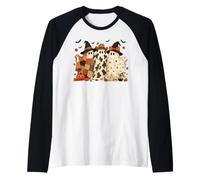 Cute Western Halloween Ghost Trio Witch Cowboy Autumn Art Raglan Baseball Tee