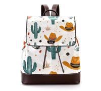 Cute Western Themed Cactus Cowboy Pattern Women Backpack, Small Travel Flap Rucksack Handbag Causal Daypack for Ladies Girls
