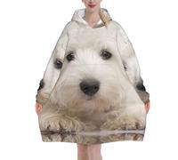 Cute Westie Puppy,Women's Oversized Wearable Blanket Hoodie, Blanket Sweatshirt,Flannel Pullover Blanket