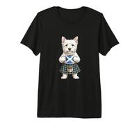Cute Westie West-Highland Terrier Dog Coffee England Flag Premium T-Shirt