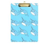Cute Whale Light Blue Clipboard Cute Clipboard A4 Standard Size Clip Boards, 12.5 x 9 Inches Gold Clip, Gold12x9in