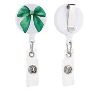 Cute Whimsical Green Coquette Bow Watercolor Retractable Badge Holder Reel Clip ID Card Holder for Doctor Nurse Student Office Worker