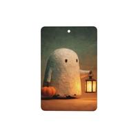 Cute Whimsical Little Ghost With A Pumpkin Car Air Fresheners 4 Pcs Hanging Scented Cards Fragrance Scented Cards For Car Aromatherapy Tablets