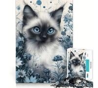 Cute Whimsical Siamese Cat Adult Jigsaw Puzzle1000 Pieces Strong Logic Precise Connection Joyful Challenge Premium Gift (38x52cm)
