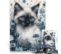 Cute Whimsical Siamese Cat Jigsaw Puzzle1000 Pieces Brain Think Stress Relief Play Fun Challenge Art Display (38x26cm)