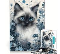 Cute Whimsical Siamese Cat Jigsaw Puzzles 1000 Pieces for Adults Decompress Game Tight Joint Home Enjoyable (50x75cm)