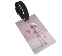 Cute Whimsical Skeleton Doing The Peace Sign Luggage Tags Name Id Label Suitcase Tags, Ideal for Travel Cruise Backpacks Bag