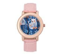 Cute White Bears Women's Wrist Watch Fashion Wristwatches with Pink Strap Gifts for Women Mother Wife Birthday