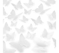 Cute White Butterfly Wall Decor 24 pcs, Girls Room Wall Decals, Danish Pastel Aesthetic Butterflies Stickers for Nursery Decorations, Baby Toddler Room Decor for Girls White