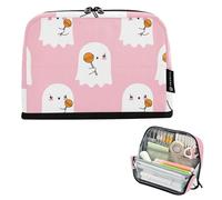 Cute White Cartoon Ghosts Sweets Big Pencil Case Zipper Pencils Pouch Pencil Bag Storage Girls Classroom Pen Pouch Personalized College High School Office Supplies