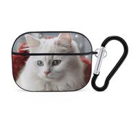 Cute White Cat Airpod Pro Case Cover Wireless Earbuds Case Protective Cover with Keychain Compatible with AirPods 1st & 2nd Generation Full Protective, Front LED Visible Black